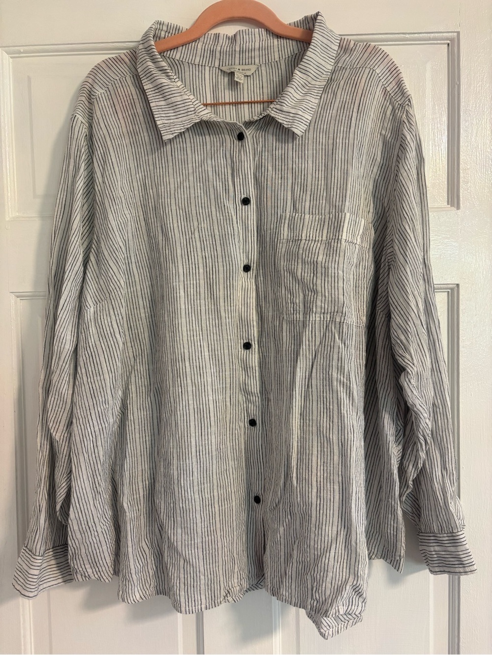 Lucky Brand Gray & White Striped Casual Button-Down Shirt Size 3X